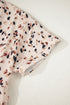 Beige Printed Surplice V Neck Cuffed Sleeve Empire Waist Plus Size Dress